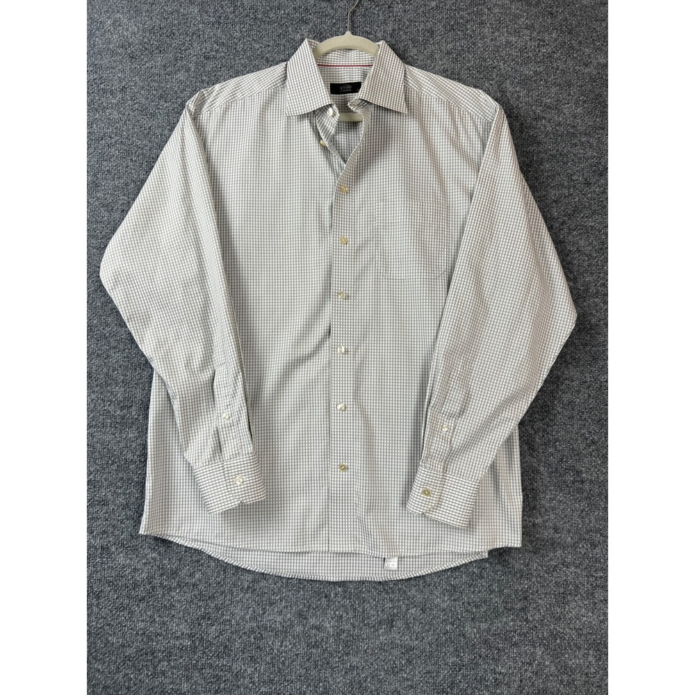 Eton of Sweden Dress Shirt Mens 17/43 Grey White Micro Check Cotton Dress
